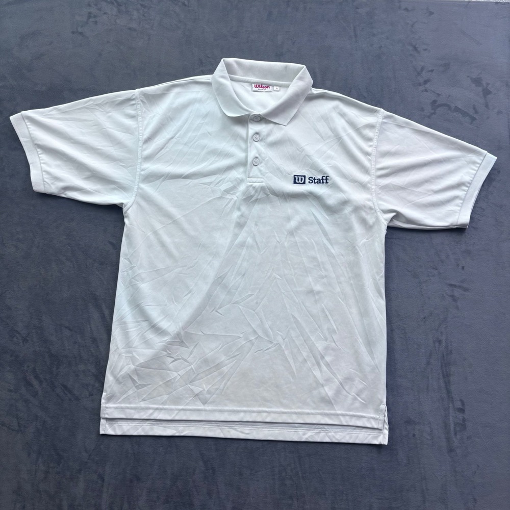 Wilson Mens White Microfiber Golf Polo Shirt Size Medium Embroidered Logo